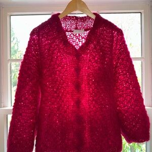 Vintage Vibrant Hot Pink Knit Cardigan